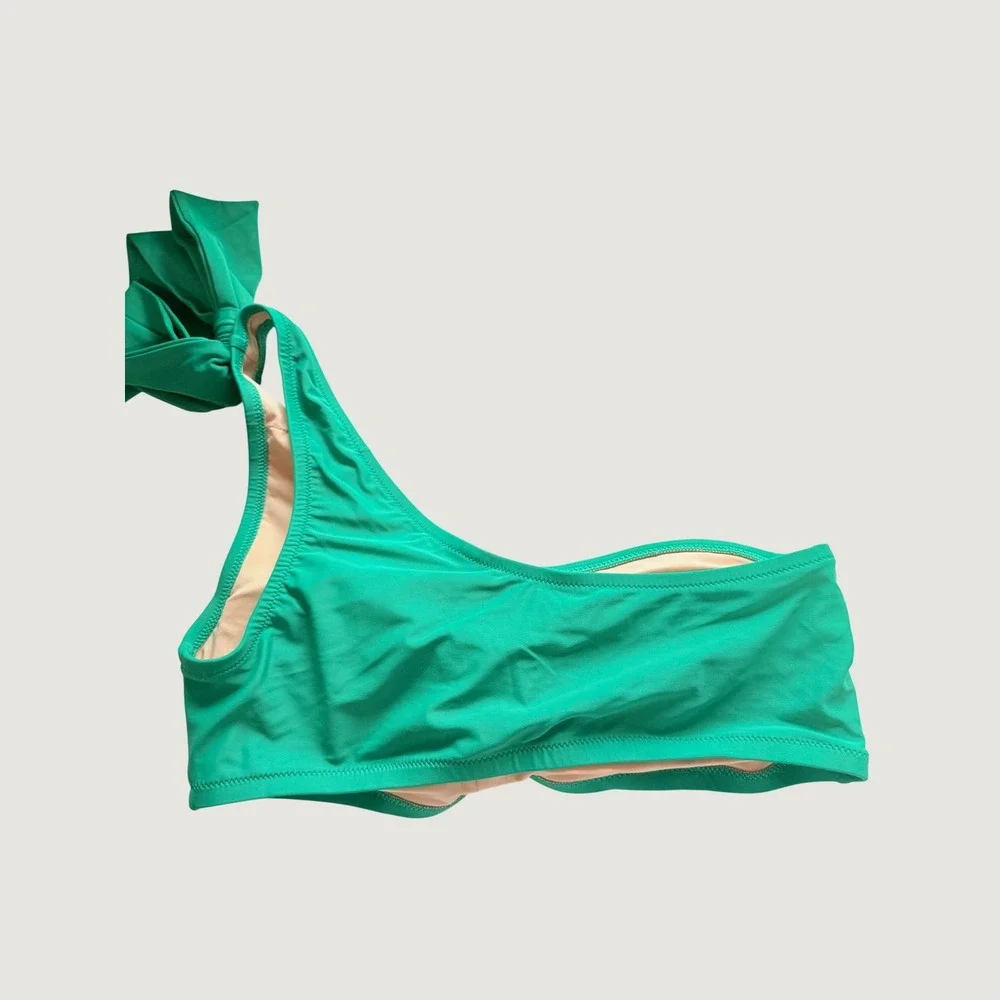 J.Crew One-shoulder bow bikini top Green Large NWT
